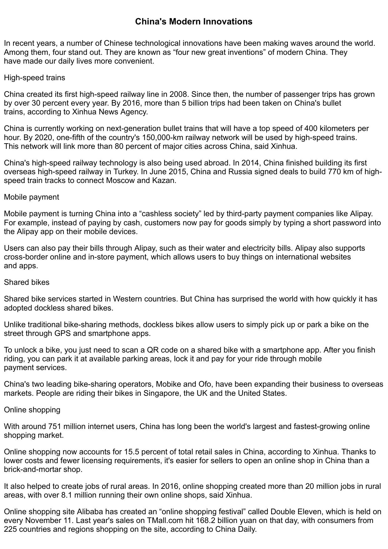 China’s Modern Innovations