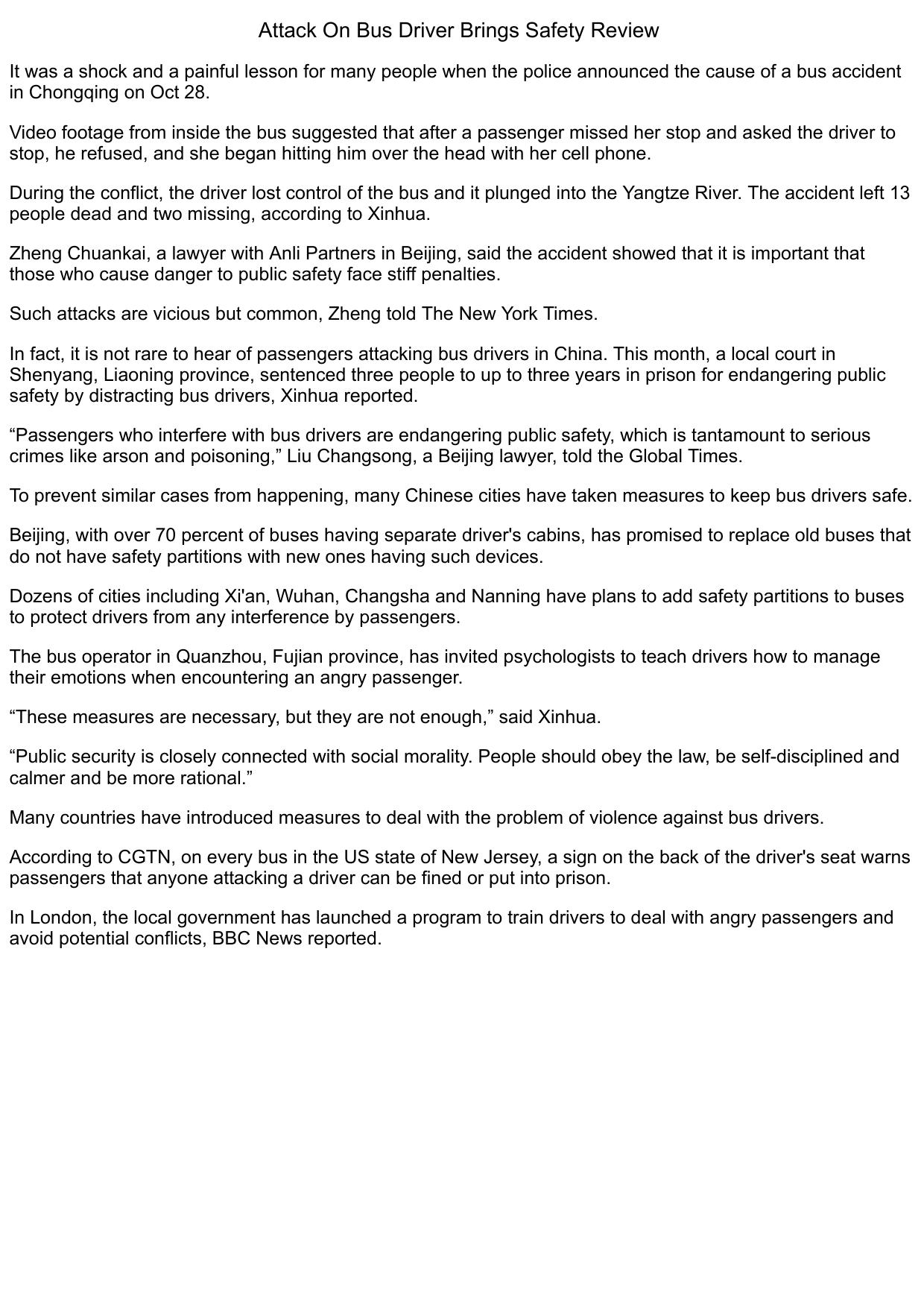 Attack On Bus Driver Brings Safety Review