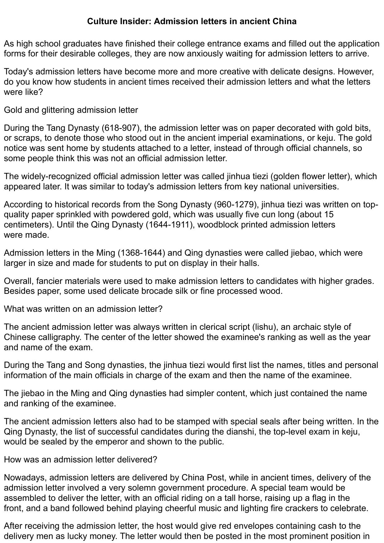 Microsoft Word - Culture Insider- Admission letters in ancient China.docx
